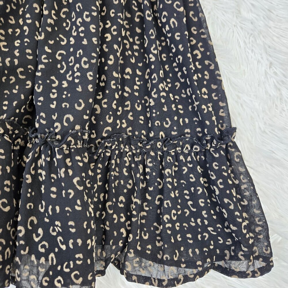 Altar’d State Sz Medium Mini Skirt Black Tan Pattern Smocked Waist Animal Print - Picture 3 of 9